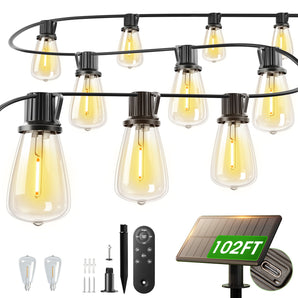 ST38 Solar String Lights, LED Shatterproof Bulbs, Suspended Standard Sockets, 3 Lighting Modes - 1