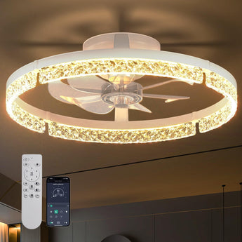 18" Low Profile Fandelier Ceiling Fan with Light & Remote, Flush Mount, 3 - CCT Dimmable, Modern LED Enclosed Fan - 10
