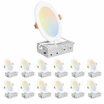 12-Pack 6 in. Adjustable White 5CCT New Construction or Remodel Canless Integrated LED Recessed Lighting, Wet Rated-1