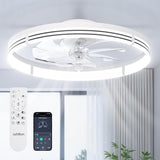 24" Low Profile Fandelier Ceiling Fan with Light & Remote, Crystal Design, 3 - CCT Dimmable, Flush Mount Bladeless Fan - 12