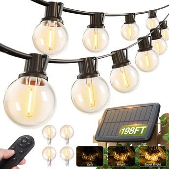 G40 Solar String Lights, LED Shatterproof Bulbs, Dimmable & Timable, 3 Lighting Modes - 12