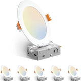 Amico 6 Pack 6 Inch 5CCT Ultra - Thin LED Recessed Ceiling Light with Junction Box, 2700K/3000K/3500K/4000K/5000K Selectable, 12W Eqv 110W 1050LM Brightness Dimmable Canless Wafer Downlight, ETL & FCC - 1
