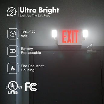 LED Double - Sided Exit Sign with Emergency Lights, Adjustable LED Emergency Exit Lights with Battery Backup, Hard Wired, UL Certified, AC 120/277V - 7