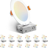 Amico 12 Pack 6 Inch 5CCT Ultra - Thin LED Recessed Ceiling Light with Junction Box, 1050LM Brightness, Dimmable Canless Wafer Downlight, 12W, ETL&FCC - 1