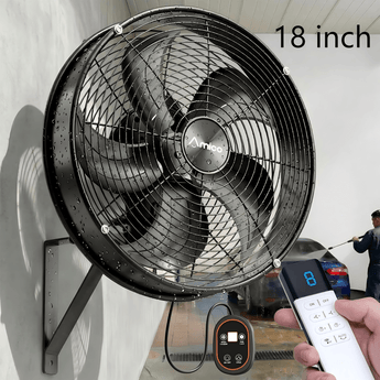 Amico Indoor/Outdoor Wall Mount Fan with Remote, Industrial Waterproof Oscillating Wall Mounted Fan, DC Motor 8 Speeds High Velocity for Garage, Patio, Gym, Warehouse - 10