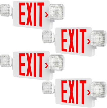 Double - Sided Exit Sign Emergency Light Combo, Two Adjustable LED Heads with Battery Backup, AC 120/277V - 1