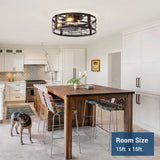 20" Black Caged Bladeless Ceiling Fan Light, Farmhouse Flush Mount 6 Speed Fandelier-2
