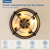 20 Inch Farmhouse Caged Ceiling Fans with Lights and Remote, Black Downrod Mount Bladeless Fandelier, 6 Speeds Bladeless Ceiling Fan Light for Bedroom, Kitchen, Living Room, Indoor - 7
