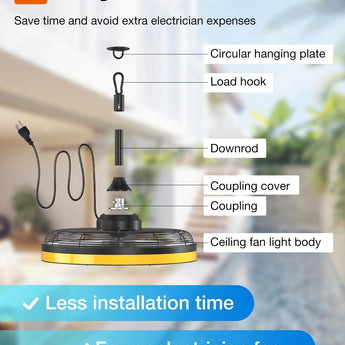 20 Inch Waterproof Outdoor Ceiling Fan with Light, Black Plug - in Hanging Gazebo Fan, 6 Speed 3CCT Dimmable DC Ceiling Fan with Remote & APP Control for Patio Porch Pergola Canopy - 9