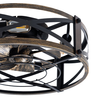 20" Low Profile Fandelier Ceiling Fan with Light & Remote, Industrial Caged Design, 6-Speed, Flush Mount Bladeless Fan-4