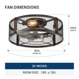 20" Low Profile Fandelier Ceiling Fan with Light & Remote, Industrial Caged Design, 6-Speed, Flush Mount Bladeless Fan-21