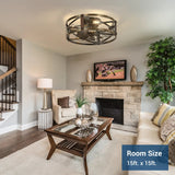 20" Low Profile Fandelier Ceiling Fan with Light & Remote, Industrial Caged Design, 6-Speed, Flush Mount Bladeless Fan-2