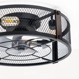 20" Low Profile Fandelier Ceiling Fan with Light & Remote, Industrial Caged Design, 6-Speed, Flush Mount Bladeless Fan-23
