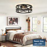 20" Low Profile Fandelier Ceiling Fan with Light & Remote, Industrial Caged Design, 6-Speed, Flush Mount Bladeless Fan-15