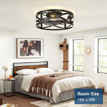 20" Low Profile Fandelier Ceiling Fan with Light & Remote, Industrial Caged Design, 6-Speed, Flush Mount Bladeless Fan-15