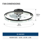 20'' Low Profile Flush Mount Ceiling Fan with Dimmable LED Light Remote Control 3000-6000K Fandelier-33