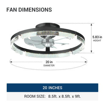 20'' Low Profile Flush Mount Ceiling Fan with Dimmable LED Light Remote Control 3000-6000K Fandelier-33