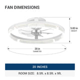 20'' Low Profile Flush Mount Ceiling Fan with Dimmable LED Light Remote Control 3000-6000K Fandelier-36