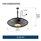 20" Outdoor Waterproof Gazebo Ceiling Fan, Remote & App Control, Reversible, Dimmable, Plug-In Hook Mount-3
