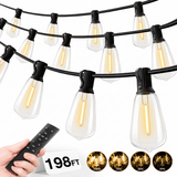 ST38 Outdoor String Lights, LED Shatterproof Bulbs, Suspended Standard Sockets, 3 Lighting Modes - 16