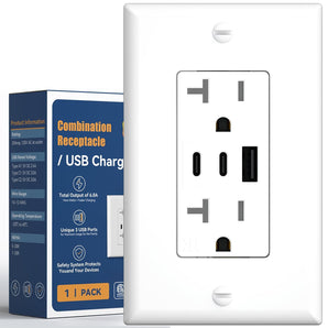20A Tamper Resistant Outlet with 30W 3-Port USB (2 Type-C & 1 Type-A), Wall Plate & Screws, ETL Listed-1