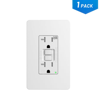20A Weather Resistant GFCI Outlet with LED Indicator & Wall Plate - White-13