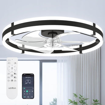 24 Inch Black Low Profile Flush Mount Ceiling Fan with Lights & Remote, 3000 - 6000K Dimmable LED Modern Fandelier for Bedroom Kitchen Living Room - 1