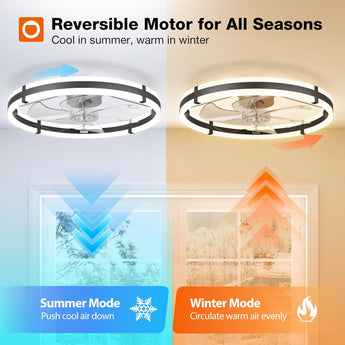 24 Inch Black Low Profile Flush Mount Ceiling Fan with Lights & Remote, 3000 - 6000K Dimmable LED Modern Fandelier for Bedroom Kitchen Living Room - 3