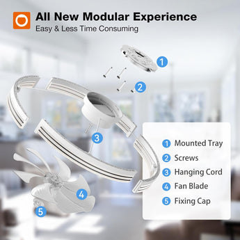 24 Inch Low Profile Ceiling Fan with Lights & Remote, 3000K - 6000K Dimmable Flush Mount LED Fandelier for Bedroom Kitchen Living Room - 5