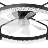 24" Low Profile Fandelier Ceiling Fan with Light & Remote, Flush Mount, Crystal Design, 3-CCT Dimmable, Modern LED Fan-4