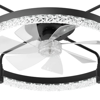 24" Low Profile Fandelier Ceiling Fan with Light & Remote, Flush Mount, Crystal Design, 3-CCT Dimmable, Modern LED Fan-4
