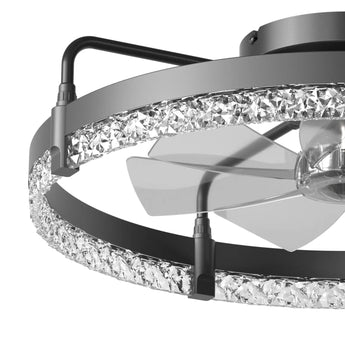 24" Low Profile Fandelier Ceiling Fan with Light & Remote, Flush Mount, Crystal Design, 3-CCT Dimmable, Modern LED Fan-6