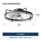 24" Low Profile Fandelier Ceiling Fan with Light & Remote, Flush Mount, Crystal Design, 3-CCT Dimmable, Modern LED Fan-3