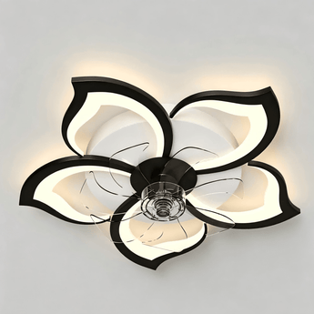 27" Black Flower Ceiling Fan with Light | Low Profile Flush Mount, Dimmable, Remote/App Control - 1