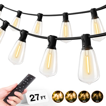 ST38 Outdoor String Lights, LED Shatterproof Bulbs, Suspended Standard Sockets, 3 Lighting Modes - 12