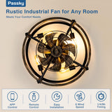 20" Low Profile Fandelier Ceiling Fan with Light & Remote, Industrial Caged Design, 6 - Speed, Flush Mount Bladeless Fan - 3