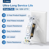 Amico-15A Single Pole Toggle Light Switch with Wall Plate & Screws - White-2
