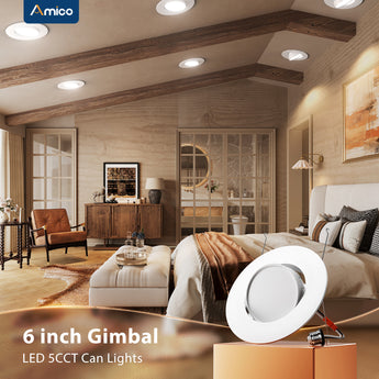 Retrofit Eyeball Gimbal Can Lights 6 Pack, LED Recessed Lights Directional Angled Trim, 5CCT Selectable, 16W, 1500 LM - ETL&FCC - 2