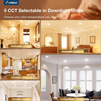 3 Inch Recessed LED Lighting With Night Light, Slim Design, Selectable CCT, 500 Lumens - 5
