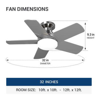 32" Low Profile Ceiling Fan with Light, 3CCT Dimmable, Remote, Flush Mount, Quiet – Indoor/Outdoor - 9