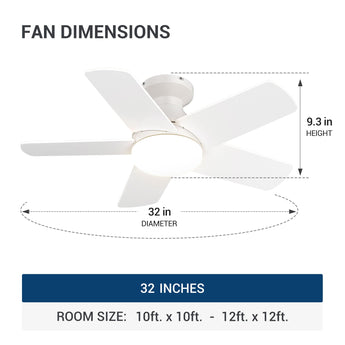 32" Low Profile Ceiling Fan with Light, 3CCT Dimmable, Remote, Flush Mount, Quiet – Indoor/Outdoor - 21