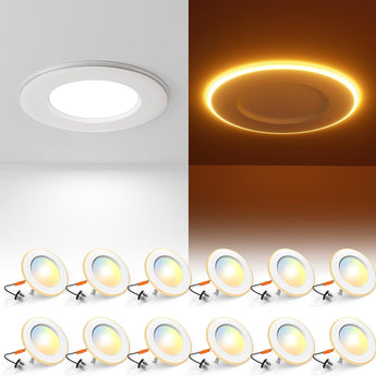 4 Inch LED Can Lights with Night Light, Retrofit Recessed Lighting Selectable 5CCT, 700LM Downlight, Dimmable, ETL & FCC-8