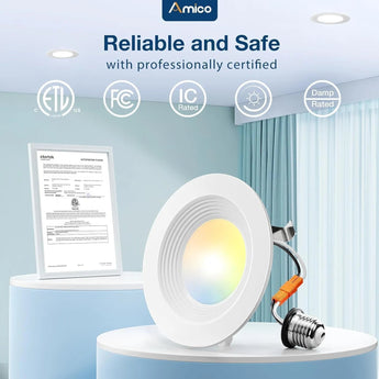 4 Inch LED Recessed Lighting, Dimmable, Retrofit Can Light with Baffle Trim, Selectable CCT, 650 Lumens - 8