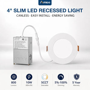 4 Inch Recessed LED Lighting, Slim Design, Selectable CCT, 800 Lumens-1