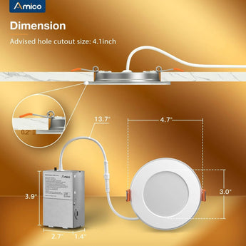 4 Inch Recessed LED Lighting With Night Light, Slim Design, Selectable CCT, 700 Lumens - 3