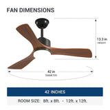 42" Ceiling Fan with Light & Remote, 3 Wood Blades, 6 Speeds, 3CCT Dimmable, Reversible, Quiet – Indoor/Outdoor Black Walnut - 3