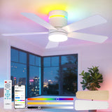 42" Flush Mount RGB Ceiling Fan with Light, Reversible Smart Fan Remote APP Control for Home Indoor Outdoor Use - 10