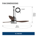 42 Inch IP65 Waterproof Outdoor Ceiling Fan with Light, 3CCT 6 Speeds Hanging Patio Fan with Remote Control, Plug in Design for Porch Pergola Garage Canopy, Black-16