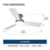 42" Low Profile Ceiling Fan with Light & Remote, Flush Mount, 3 - CCT Dimmable, Reversible & Noiseless, 4 Colors Available - 16