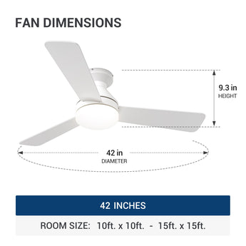 42" Low Profile Ceiling Fan with Light & Remote, Flush Mount, 3 - CCT Dimmable, Reversible & Noiseless, 4 Colors Available - 28